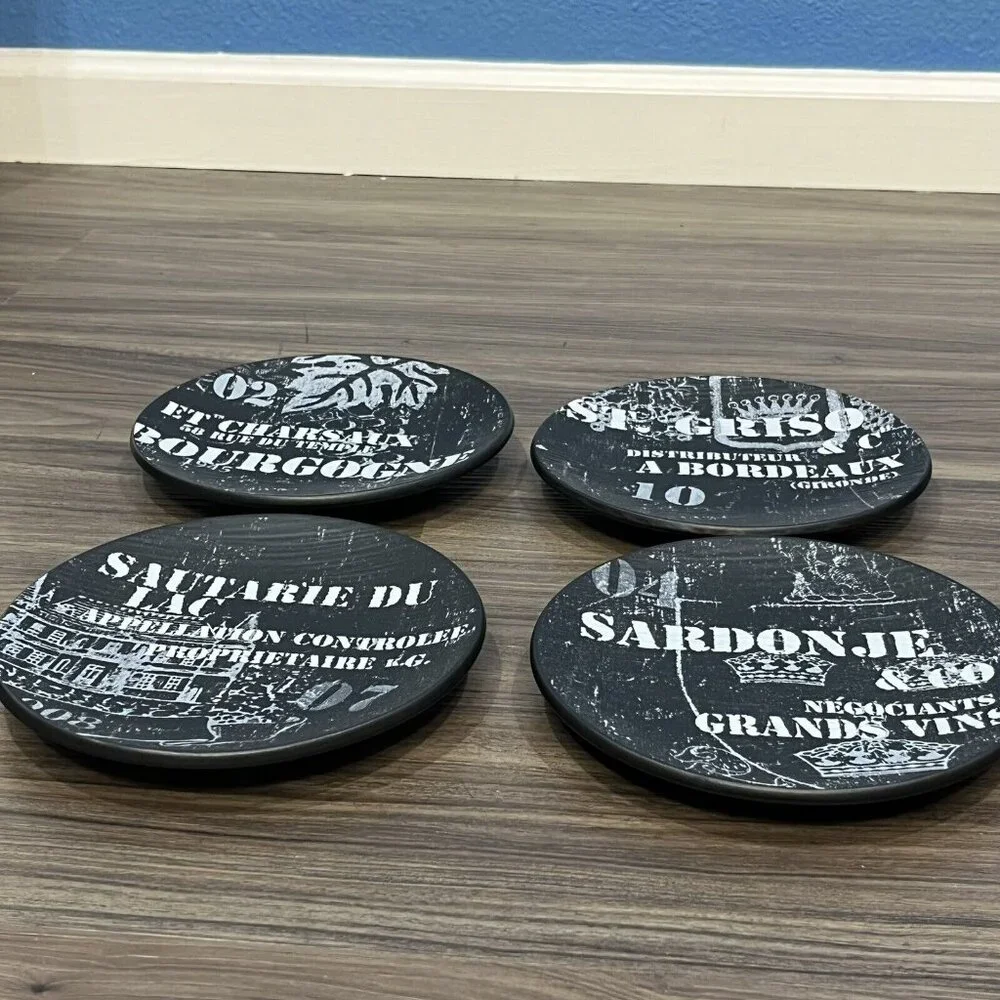 Set Of 4 Williams-Sonoma Black Vineyard Slate Appetizer Plates Wine Themed